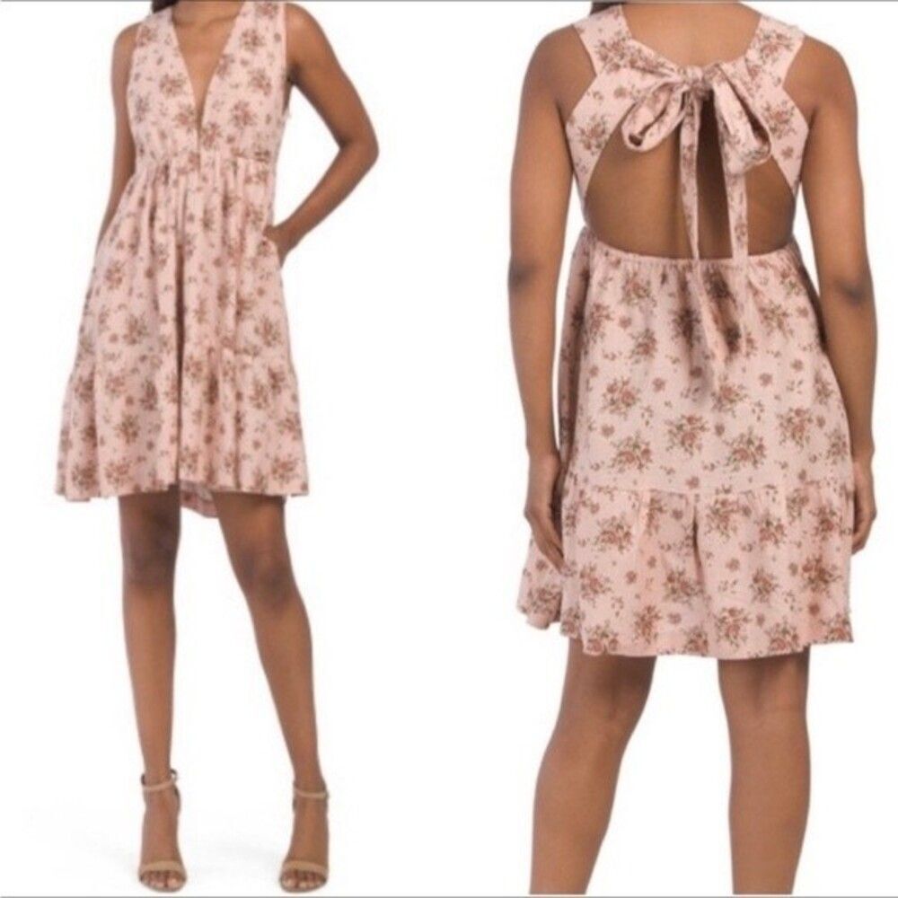 House Of Harlow 1960 Linen Blend Floral Halter Mini Dress sz Large NWT